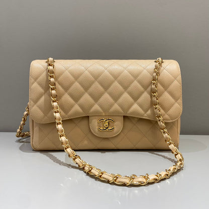 CH LARGE CLASSIC HANDBAG 30 Grained Calfskin Apricot