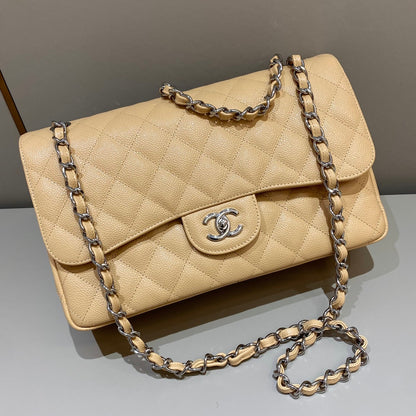 CH LARGE CLASSIC HANDBAG 30 Grained Calfskin Apricot