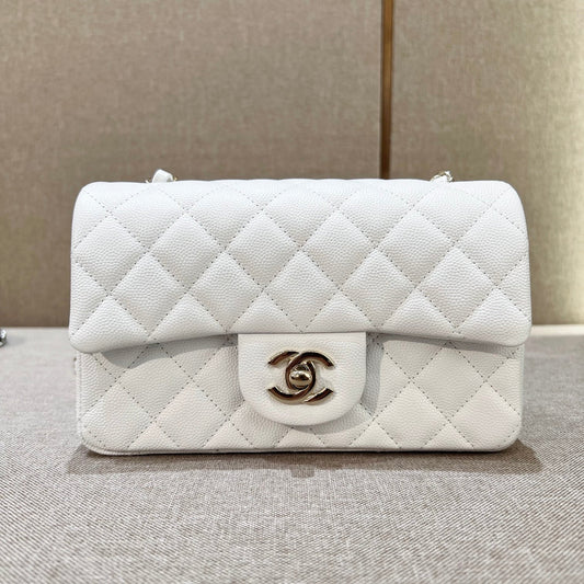CH MINI CLASSIC HANDBAG 20 Small Grained Calfskin White