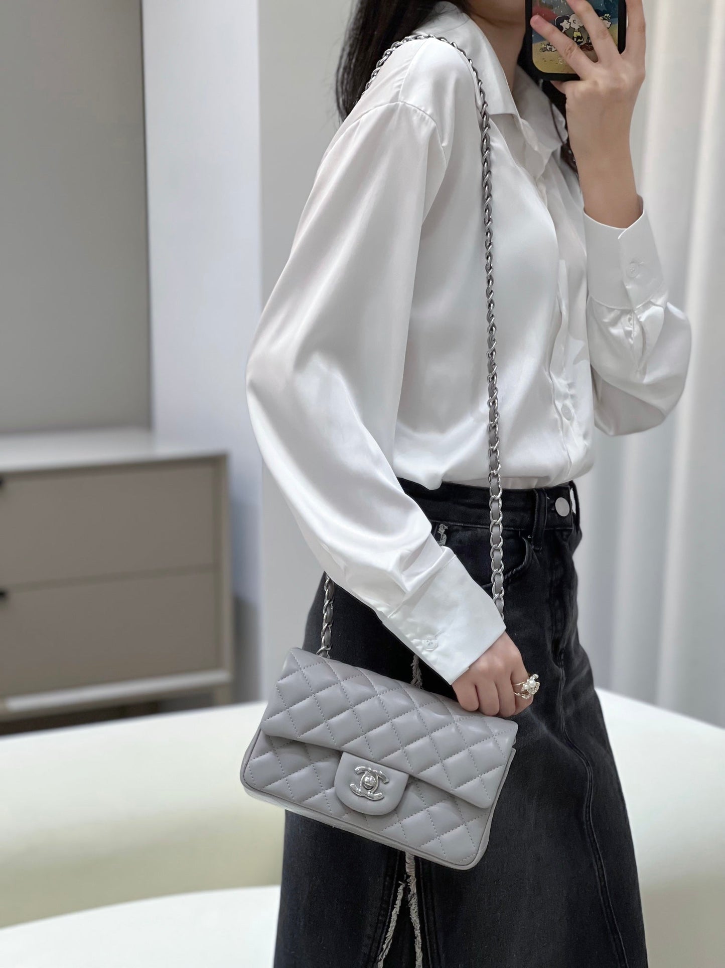 CH MINI CLASSIC HANDBAG 20 Lambskin Dove Gray