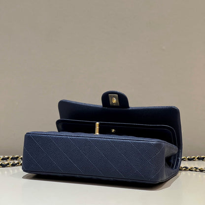 CH  CLASSIC 11.12 HANDBAG 25.5 Grained Calfskin Navy Blue