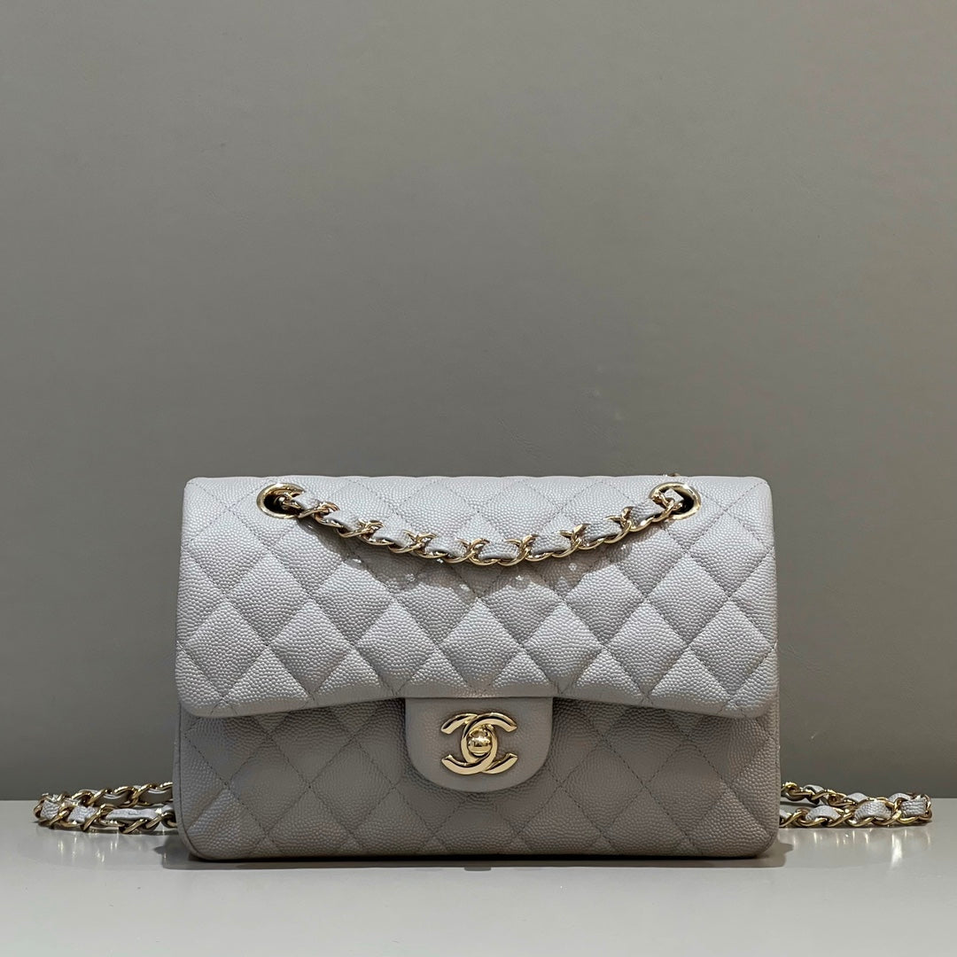 CH  SMALL CLASSIC HANDBAG 23 Small Grained Calfskin Elephant Gray