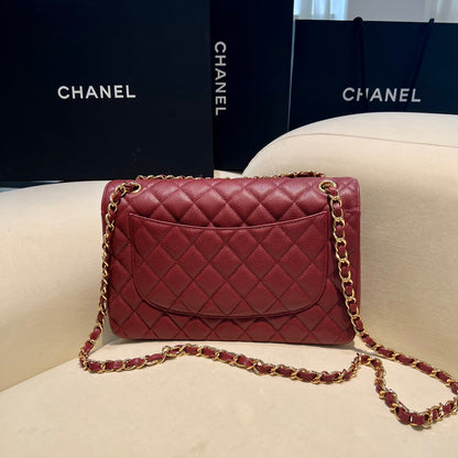 CH  LARGE CLASSIC HANDBAG 30 Grained Calfskin Red Wine Color
