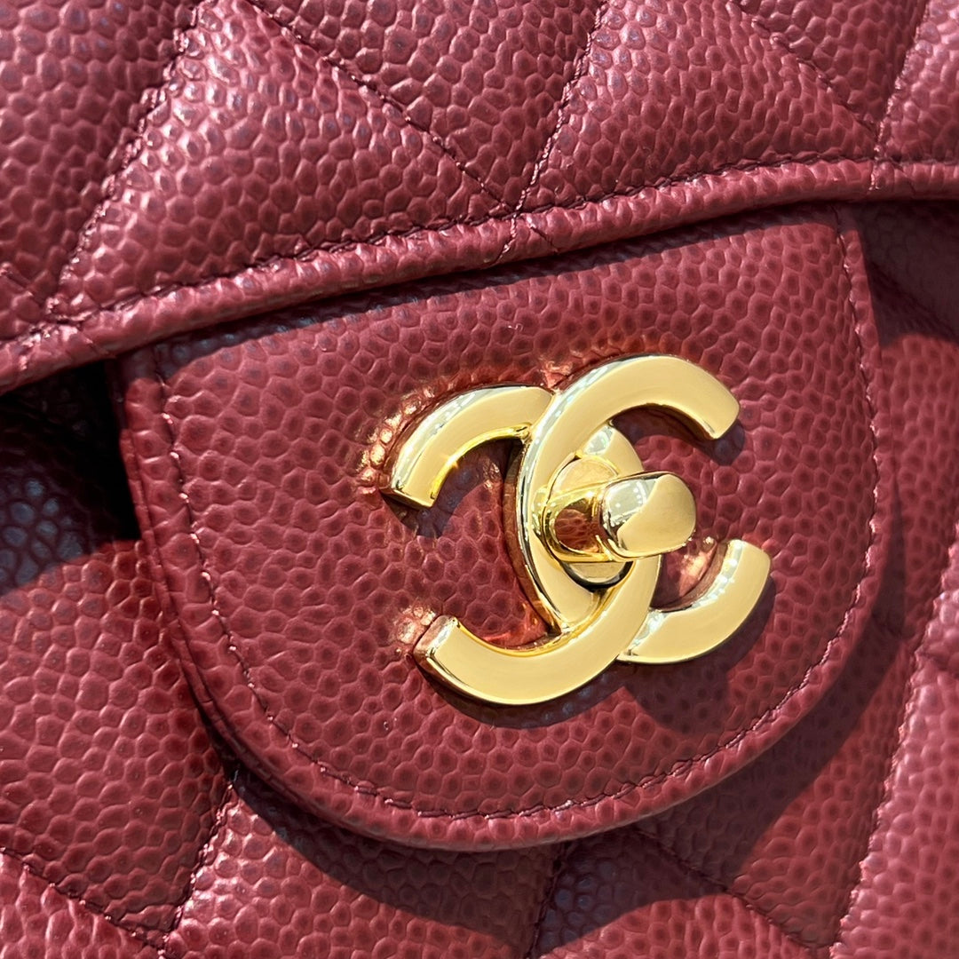 CH  LARGE CLASSIC HANDBAG 30 Grained Calfskin Red Wine Color