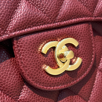 CH  LARGE CLASSIC HANDBAG 30 Grained Calfskin Red Wine Color