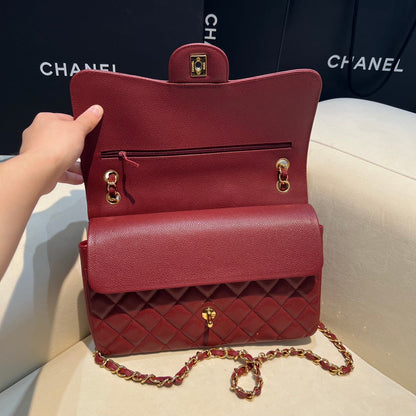CH  LARGE CLASSIC HANDBAG 30 Grained Calfskin Red Wine Color