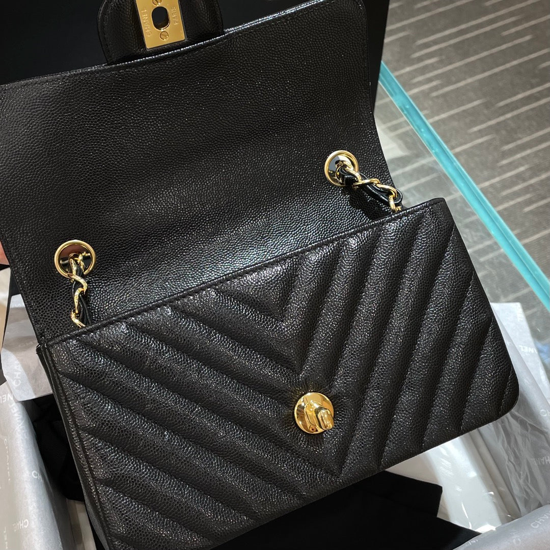 CH MINI CLASSIC HANDBAG 20 Small Grained Calfskin V Pattern Black