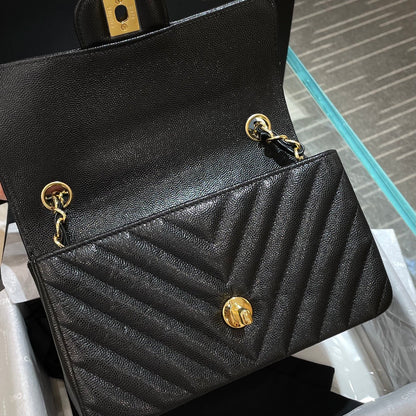 CH MINI CLASSIC HANDBAG 20 Small Grained Calfskin V Pattern Black