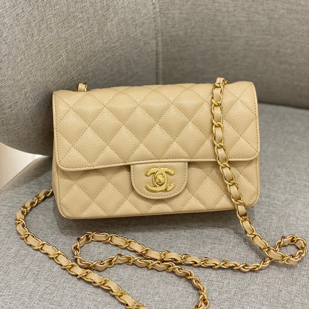 CH  MINI CLASSIC HANDBAG 20 Grained Calfskin Apricot