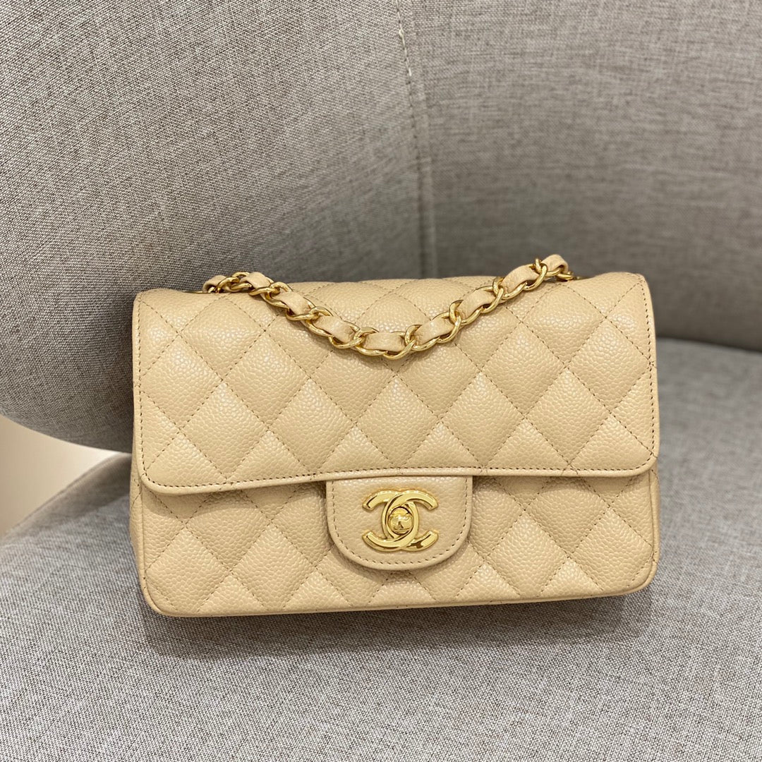 CH  MINI CLASSIC HANDBAG 20 Grained Calfskin Apricot
