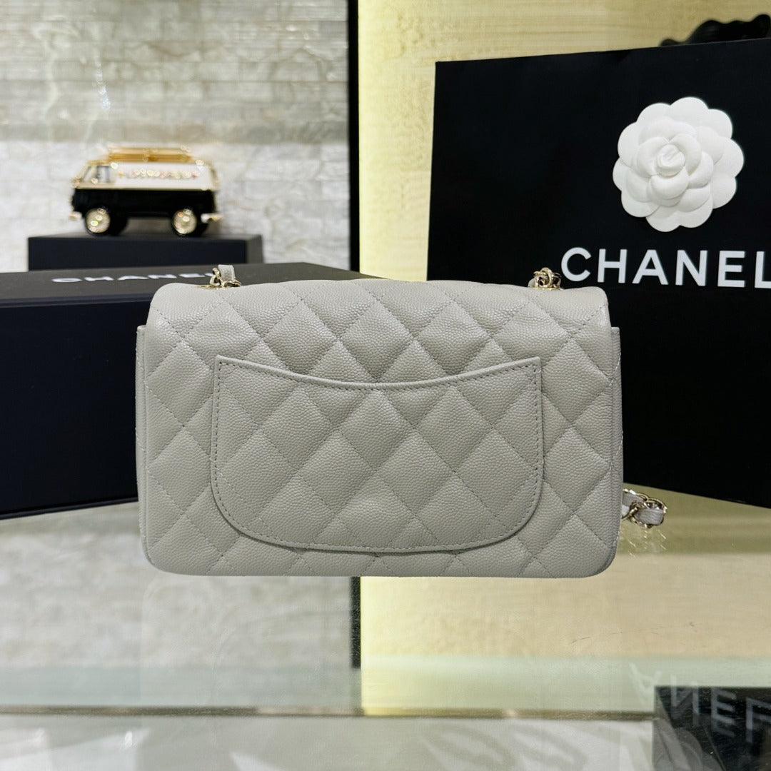 CH  MINI CLASSIC HANDBAG 20 Small Grained Calfskin Light Grey