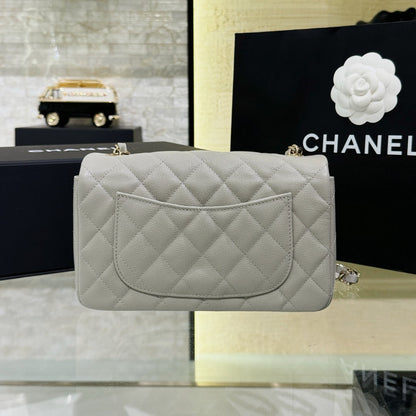 CH  MINI CLASSIC HANDBAG 20 Small Grained Calfskin Light Grey