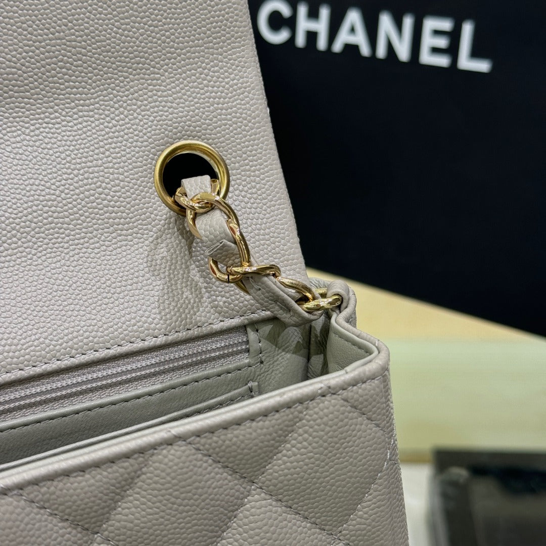 CH  MINI CLASSIC HANDBAG 20 Small Grained Calfskin Light Grey