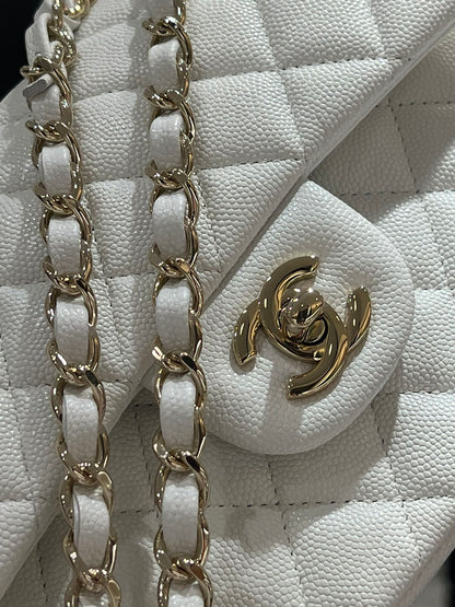 CH SMALL CLASSIC HANDBAG 23 Small Grained Calfskin White