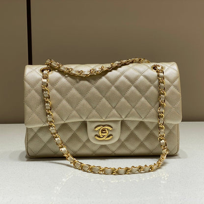 CH CLASSIC 11.12 HANDBAG 25.5 Small Grained Calfskin  Champagne Gold