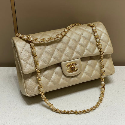 CH CLASSIC 11.12 HANDBAG 25.5 Small Grained Calfskin  Champagne Gold