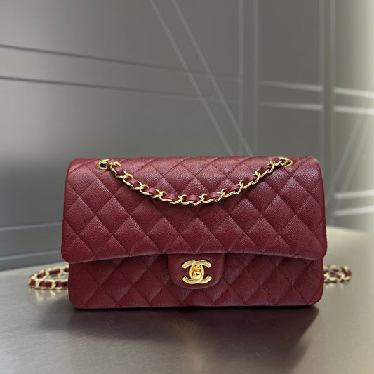 CH CLASSIC 11.12 HANDBAG 25.5 Small Grained Calfskin  Red Wine Color