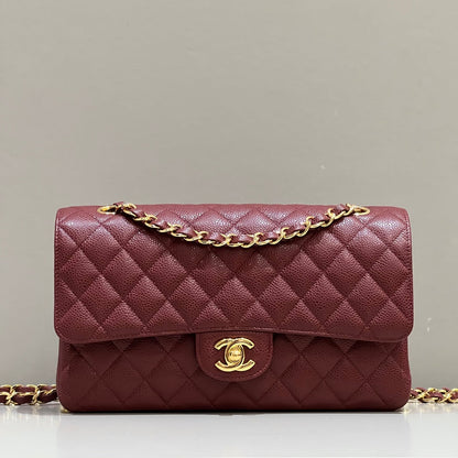 CH CLASSIC 11.12 HANDBAG 25.5 Grained Calfskin Red Wine Color