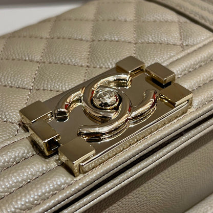 CH SMALL BOY HANDBAG 20 Small Grained Calfskin Chai (Teas)