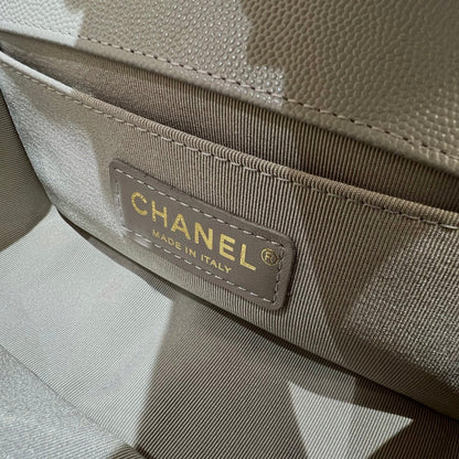 CH SMALL BOY HANDBAG 20 Small Grained Calfskin Elephant Gray