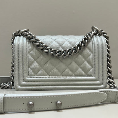 CH SMALL BOY HANDBAG 20 Small Grained Calfskin Elephant Gray