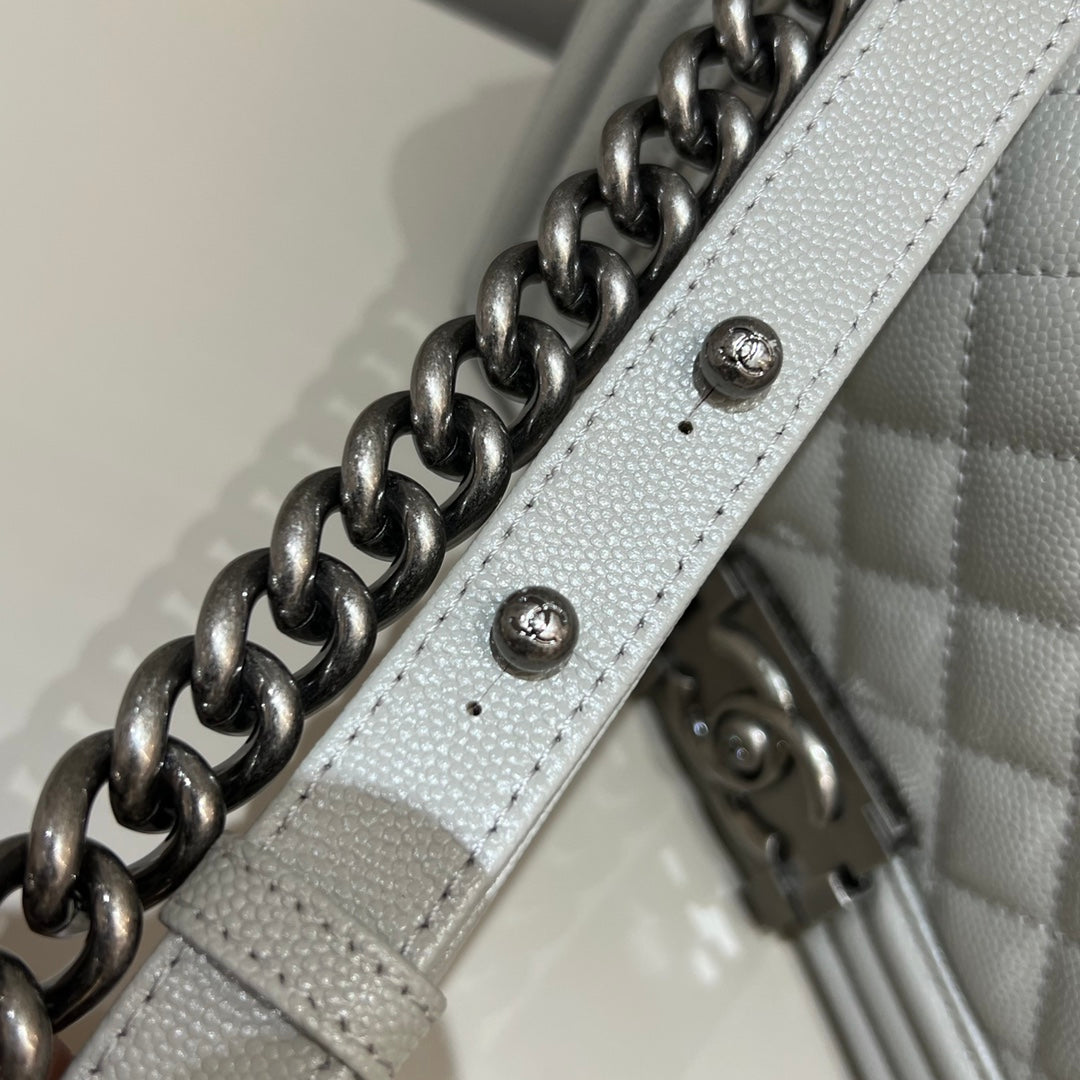 CH SMALL BOY HANDBAG 20 Small Grained Calfskin Elephant Gray