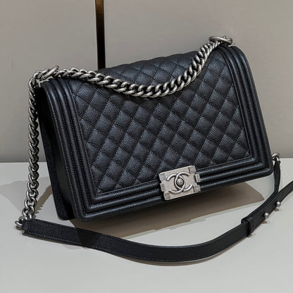 CH LARGE BOY HANDBAG 28  Grained Calfskin Black