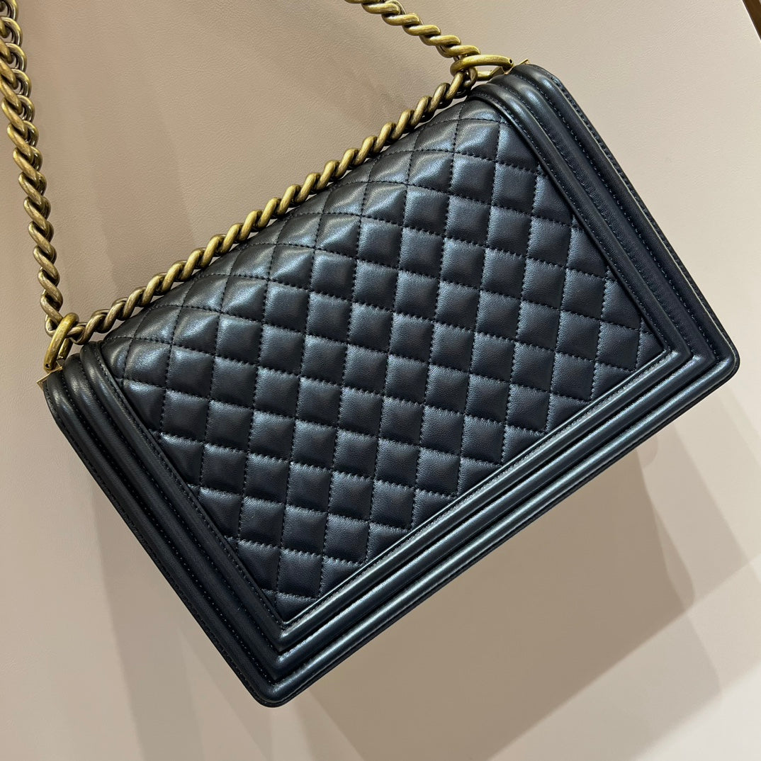 CH LARGE BOY HANDBAG 28  Lambskin Black