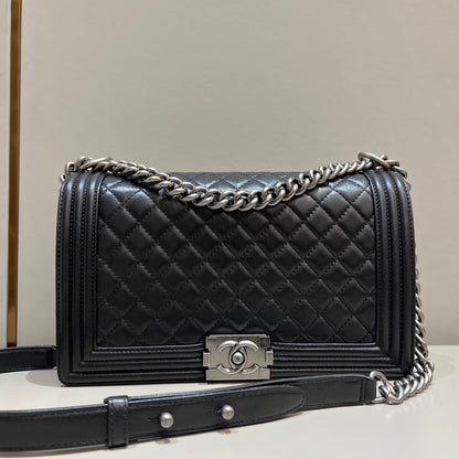 CH LARGE BOY HANDBAG 28  Lambskin Black