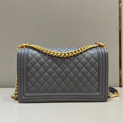 CH LARGE BOY HANDBAG 28  Grained Calfskin High-grade gray
