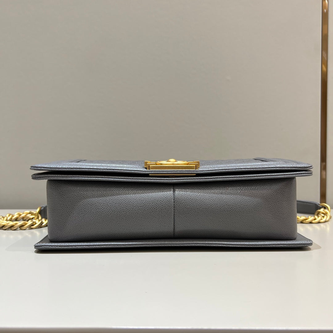 CH LARGE BOY HANDBAG 28  Grained Calfskin High-grade gray