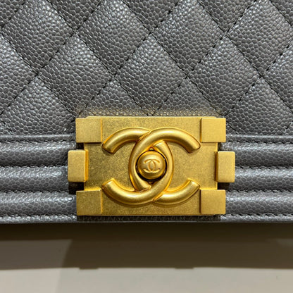 CH LARGE BOY HANDBAG 28  Grained Calfskin High-grade gray