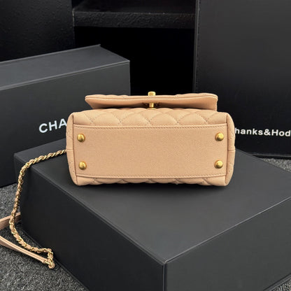 CH  MINI FLAP BAG WITH TOP HANDLE 19  Grained Calfskin Light Teas