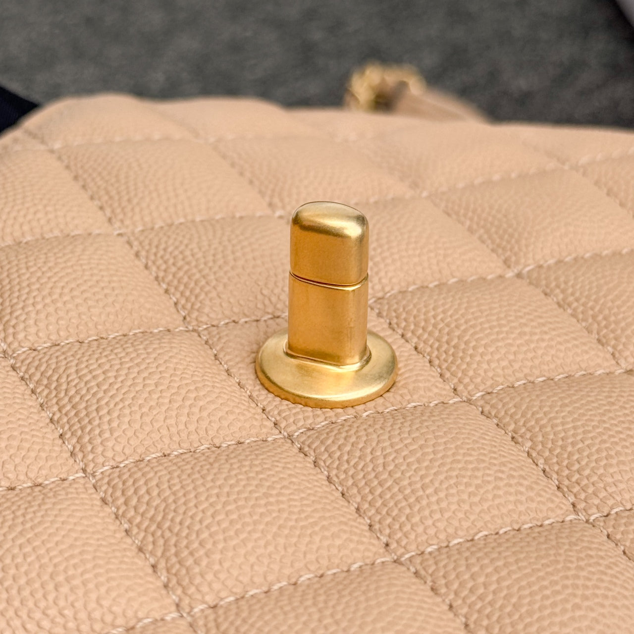 CH  MINI FLAP BAG WITH TOP HANDLE 19  Grained Calfskin Light Teas