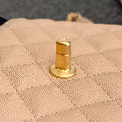 CH  MINI FLAP BAG WITH TOP HANDLE 19  Grained Calfskin Light Teas