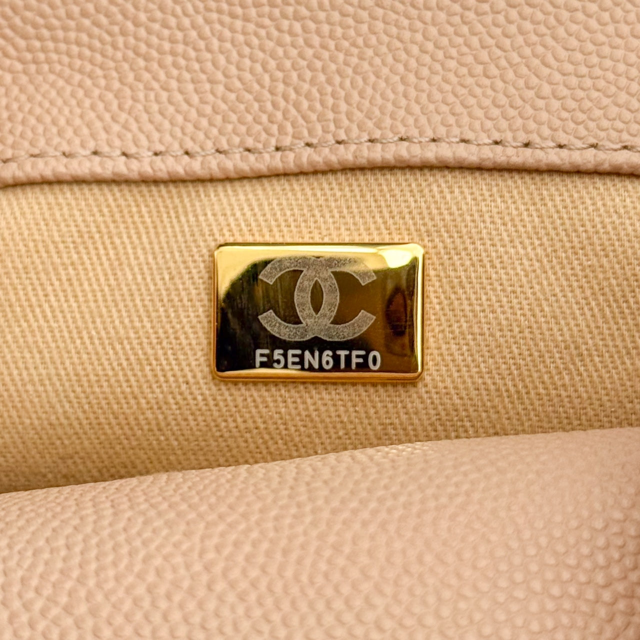 CH  MINI FLAP BAG WITH TOP HANDLE 19  Grained Calfskin Light Teas