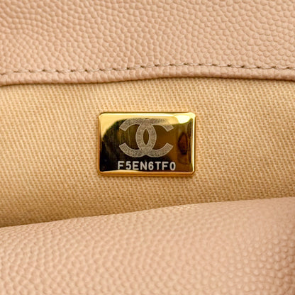 CH  MINI FLAP BAG WITH TOP HANDLE 19  Grained Calfskin Light Teas
