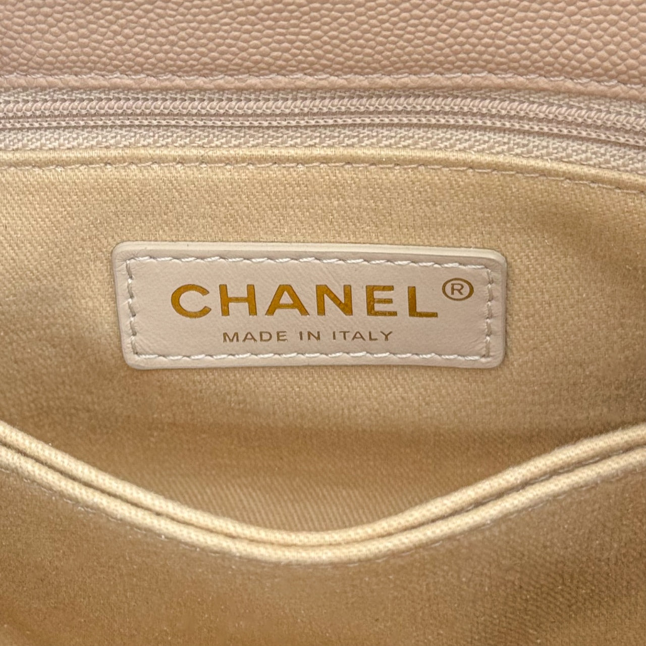 CH  MINI FLAP BAG WITH TOP HANDLE 19  Grained Calfskin Light Teas