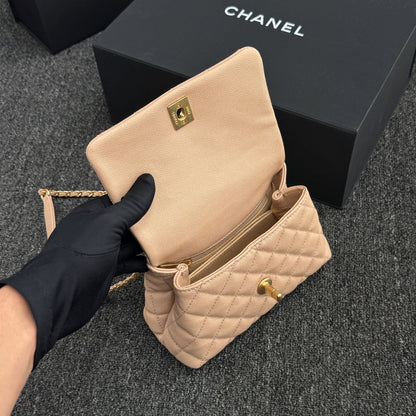 CH  MINI FLAP BAG WITH TOP HANDLE 19  Grained Calfskin Light Teas