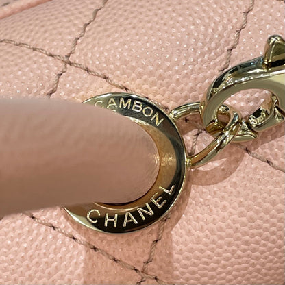 CH  FLAP BAG WITH TOP HANDLE 24  Small Grained Calfskin Pink
