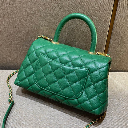 CH  FLAP BAG WITH TOP HANDLE 24  Small Grained Calfskin Green