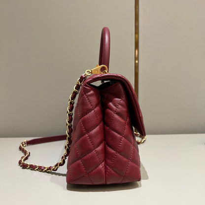 CH LARGE FLAP BAG WITH TOP HANDLE 29  Small Grained Calfskin Red Wine Color