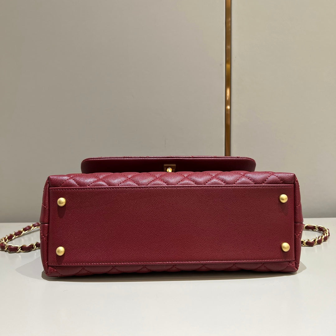 CH LARGE FLAP BAG WITH TOP HANDLE 29  Small Grained Calfskin Red Wine Color
