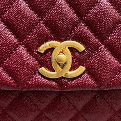 CH LARGE FLAP BAG WITH TOP HANDLE 29  Small Grained Calfskin Red Wine Color
