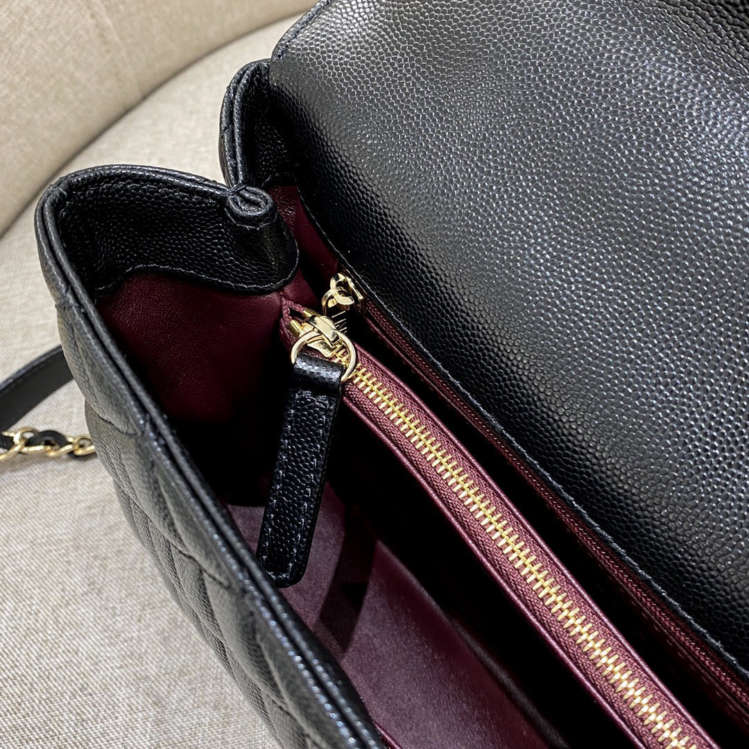 CH LARGE FLAP BAG WITH TOP HANDLE 29  Small Grained Calfskin Black