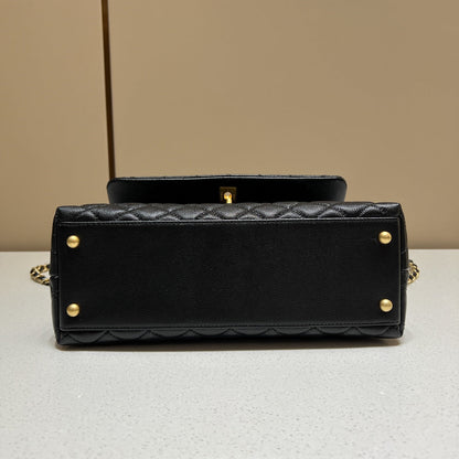 CH LARGE FLAP BAG WITH TOP HANDLE 29  Small Grained Calfskin Lizard Handle Black