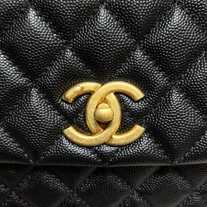 CH LARGE FLAP BAG WITH TOP HANDLE 29  Small Grained Calfskin Lizard Handle Black