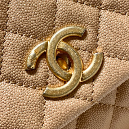 CH LARGE FLAP BAG WITH TOP HANDLE 29  Small Grained Calfskin Lizard Handle Light Teas