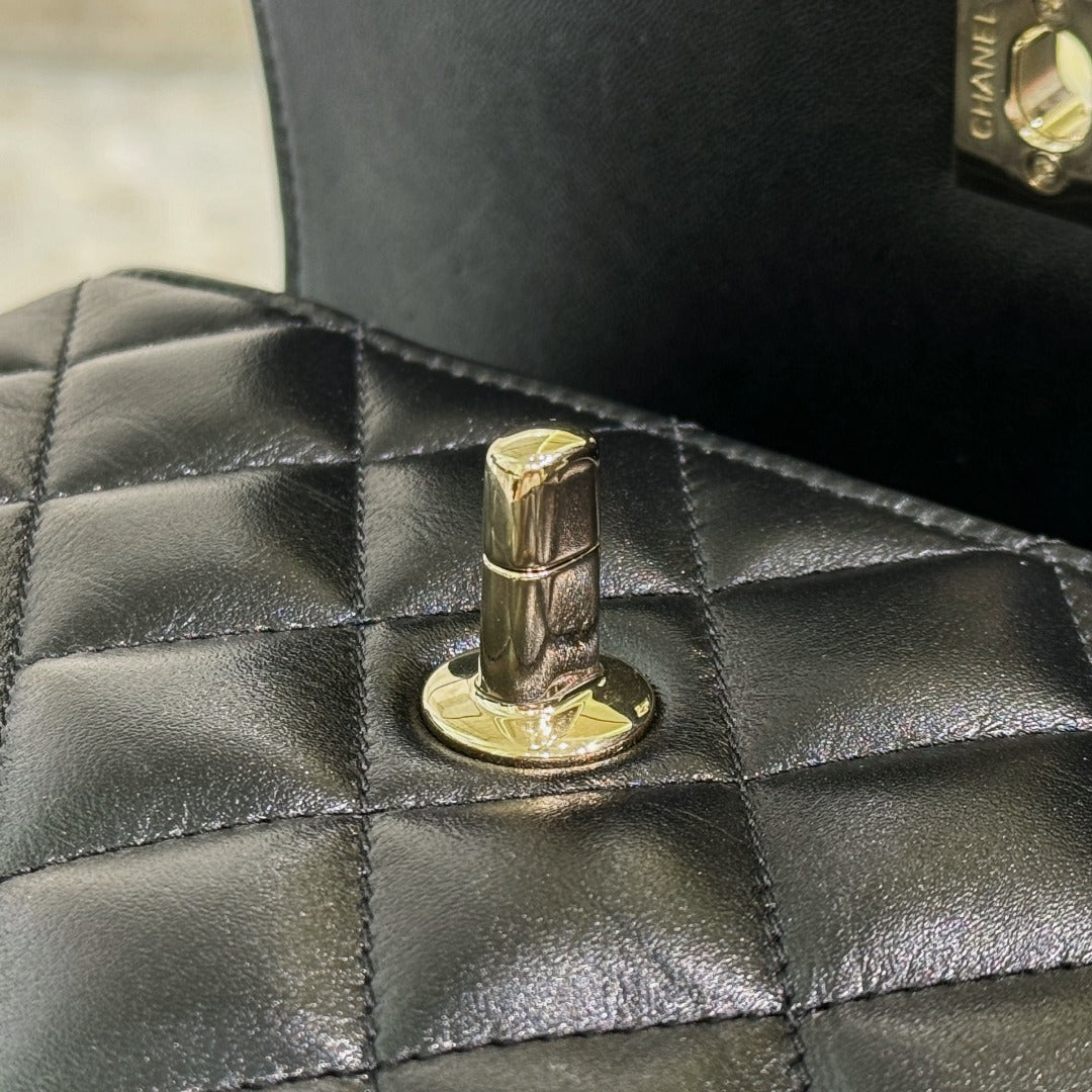 CH  MINI FLAP BAG WITH TOP HANDLE Trendy Lambskin Black