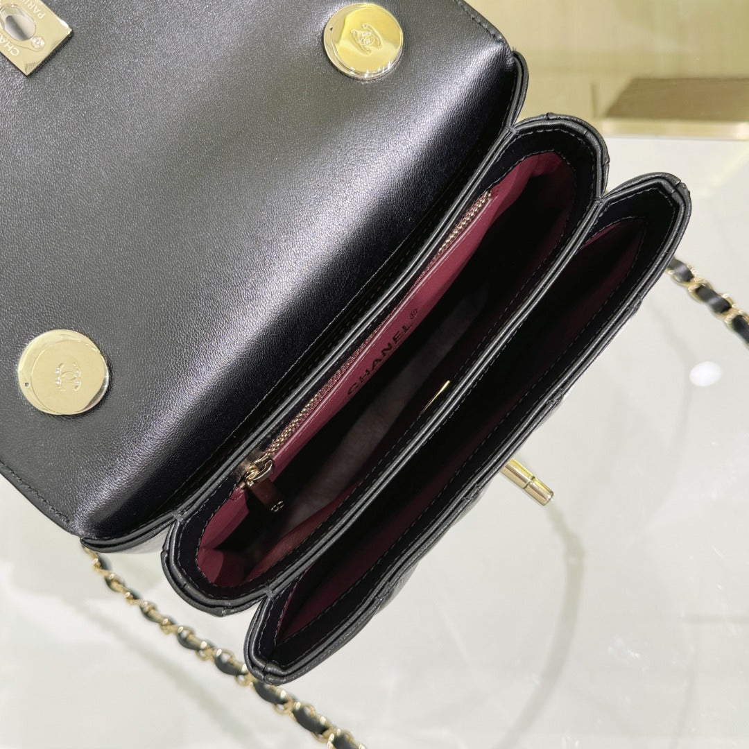 CH  MINI FLAP BAG WITH TOP HANDLE Trendy Lambskin Black